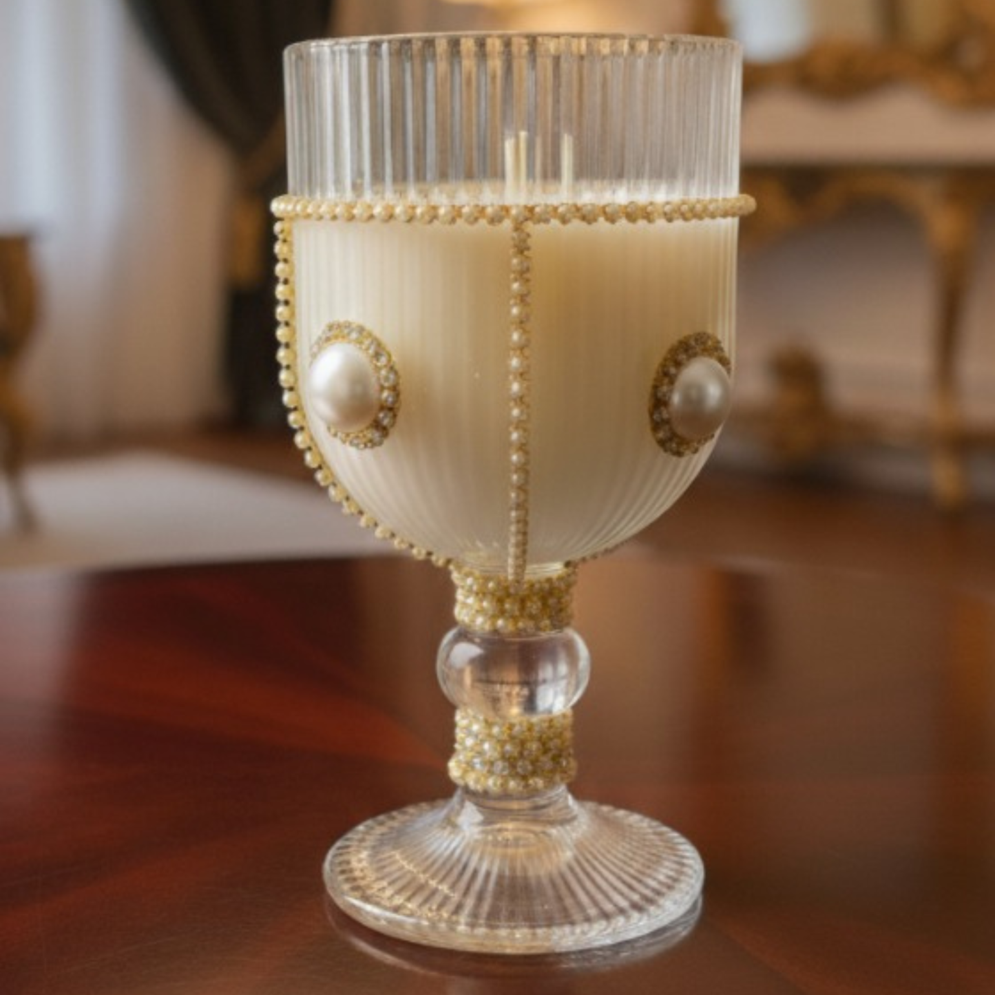 DailyAlley Pearl Embellished Goblet Candles (Set of 2) in Luxury Gift Box | 24+ Hour Scented Candles for Home Decor & Gifting Dailyalley