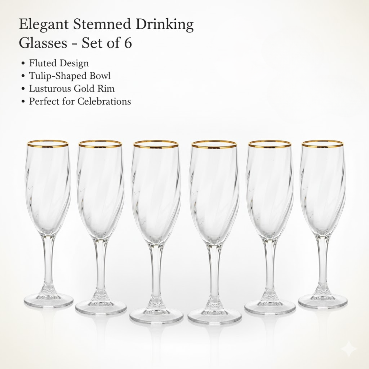 DailyAlley Crystal Champagne Flutes (Set of 6) | Luxury Twisted Design Glasses for Wine & Cocktails | Elegant Toasting Glassware (300ml) Dailyalley