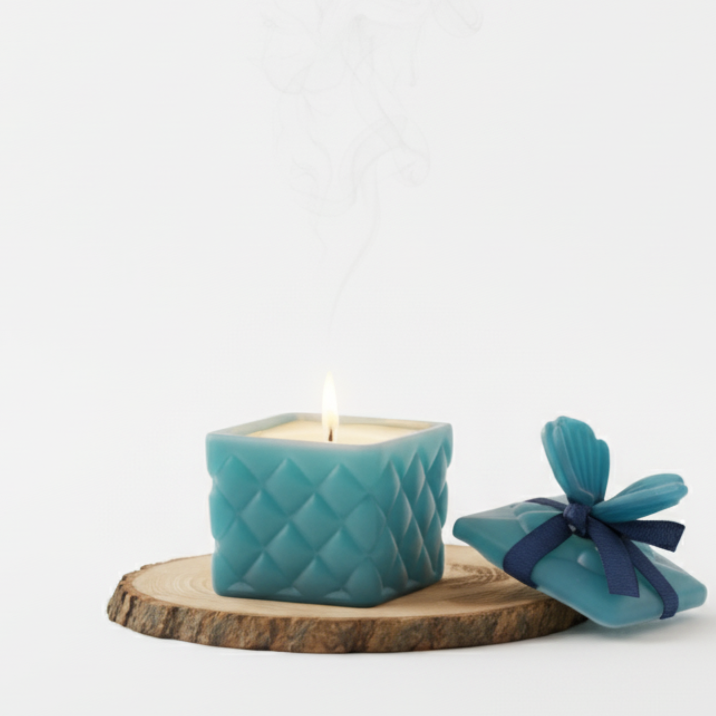 Elegant Diwali gift hamper with 6 sky-blue ceramic cups, wooden tray, and scented candle—perfect festive luxury for family and friends. Dailyalley