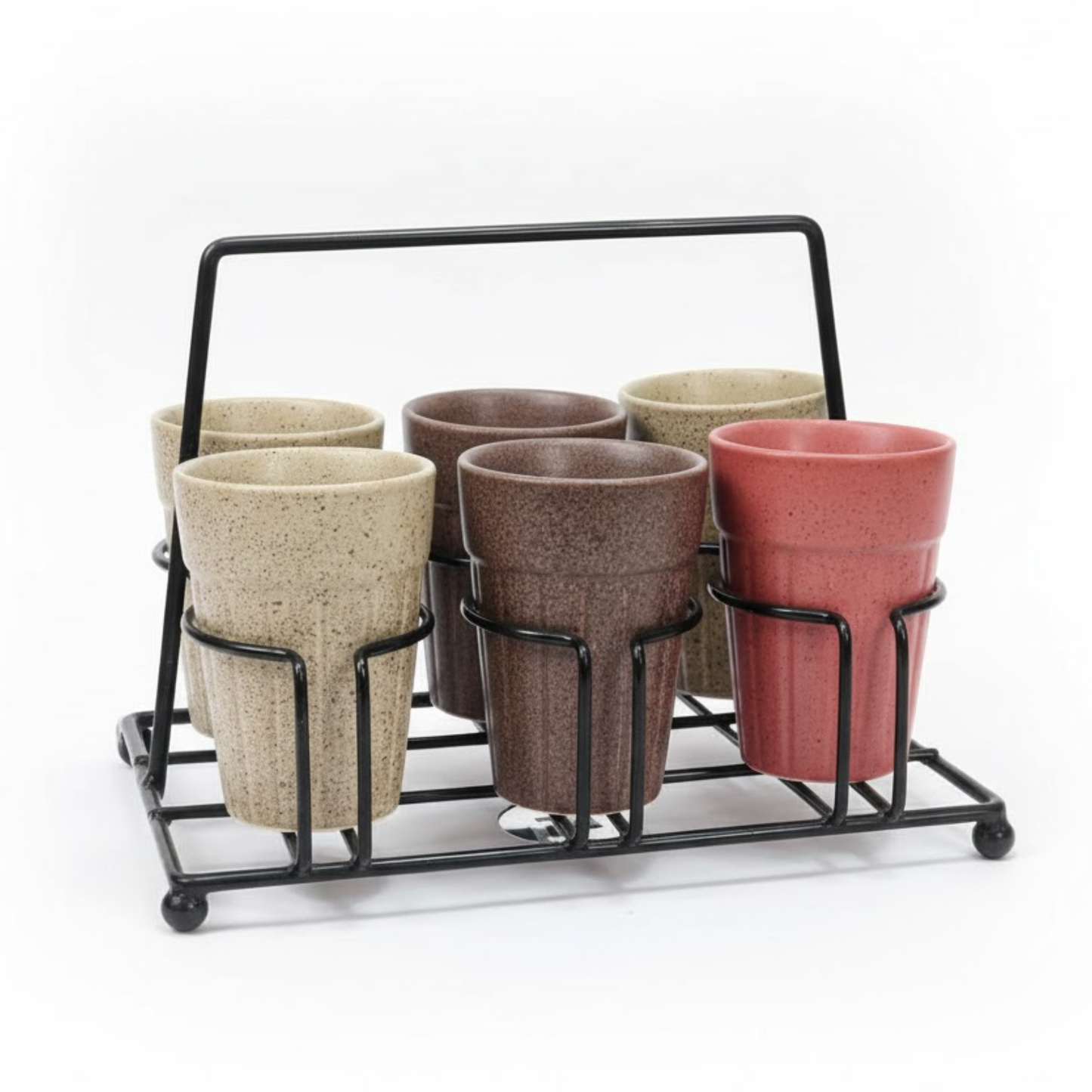 DailyAlley Cafe Style Ceramic Kulhad Set with Stand (Set of 6) - Assorted Tea & Coffee Cups for Modern Homes & Eateries Dailyalley