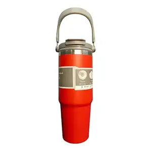 Red insulated bottle with a gray handle on a white background