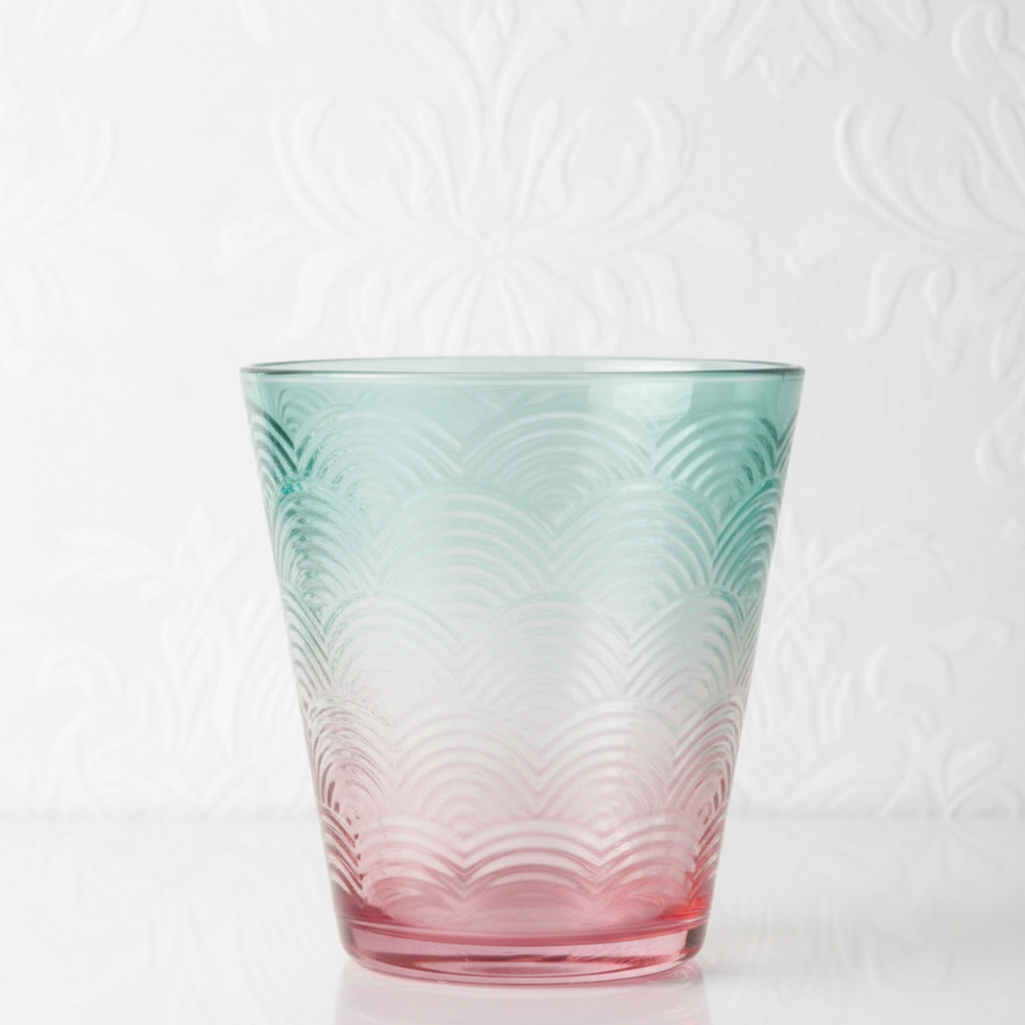 DailyAlley Ombré Wave Drinking Glasses (Set of 6) | Aesthetic Blue & Pink Tumblers for Juice & Cocktails | Textured Bar & Kitchen Glassware Dailyalley