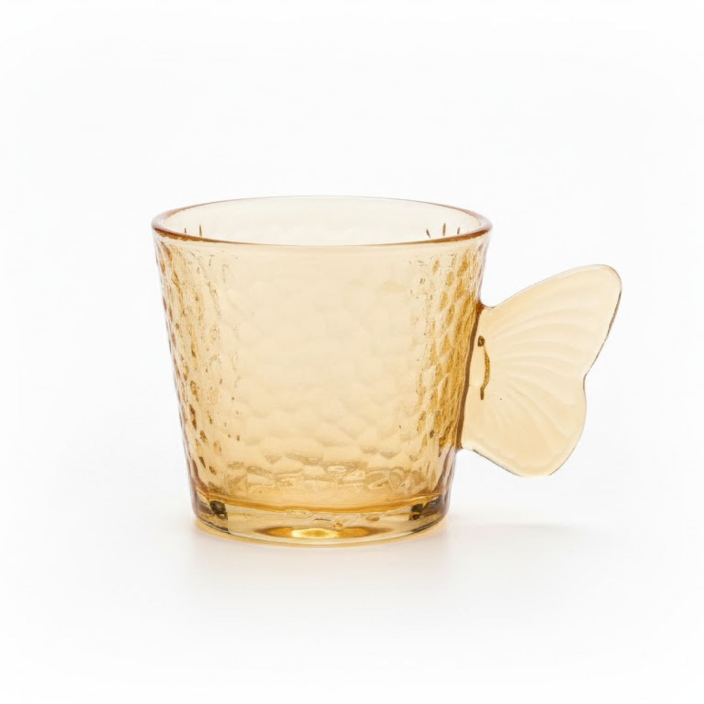DailyAlley Butterfly Handle Glass Mugs (Set of 6) | Elegant Amber Textured Cups for Coffee & Tea | Whimsical Wing Handle Mugs (120ml) Dailyalley