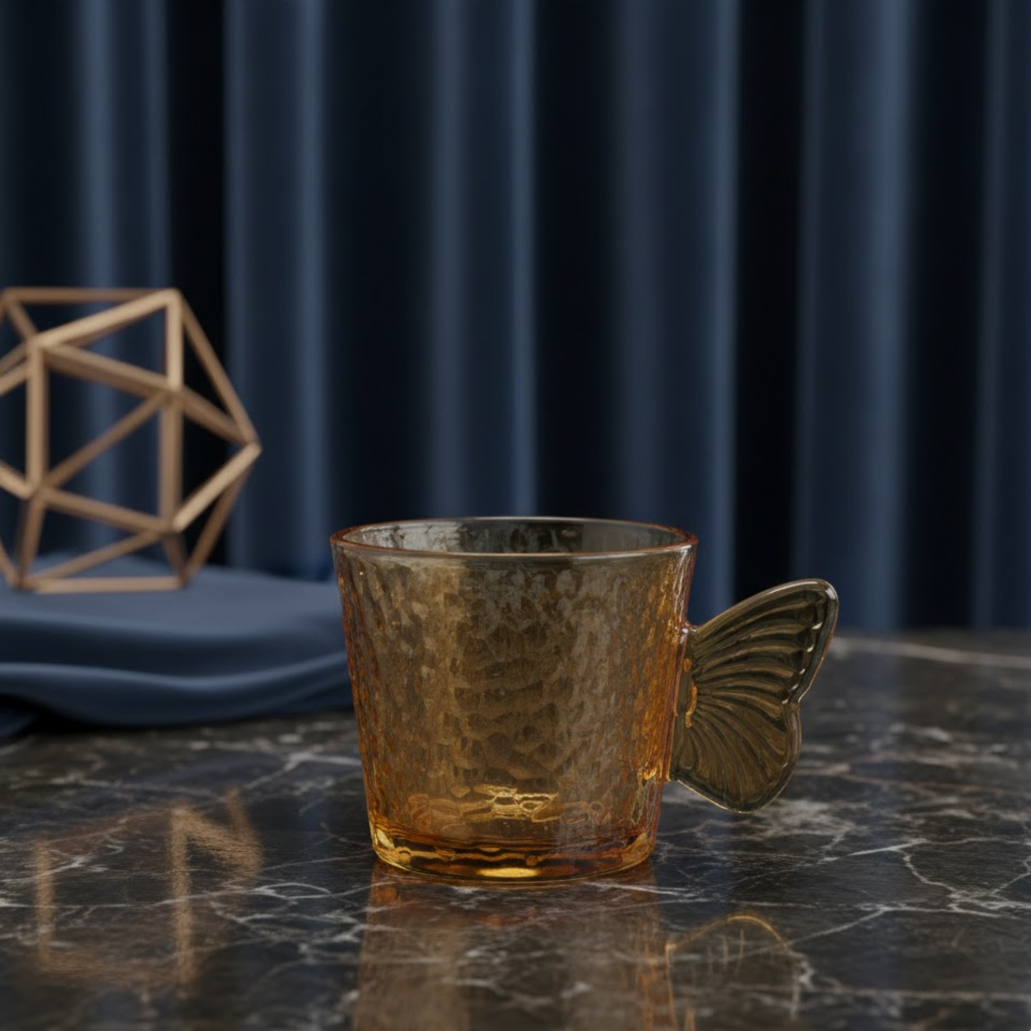 DailyAlley Butterfly Handle Glass Mugs (Set of 6) | Elegant Amber Textured Cups for Coffee & Tea | Whimsical Wing Handle Mugs (120ml) Dailyalley