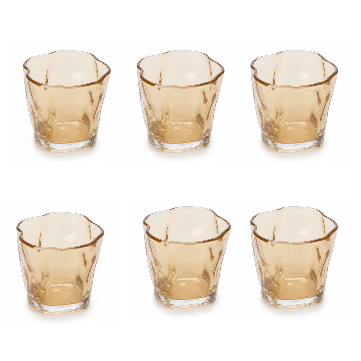 DailyAlley Amber Origami Tumblers (Set of 6) | Fluted Glassware for Whiskey, Water & Cocktails | Modern Textured Bar Glasses (200ml) Dailyalley