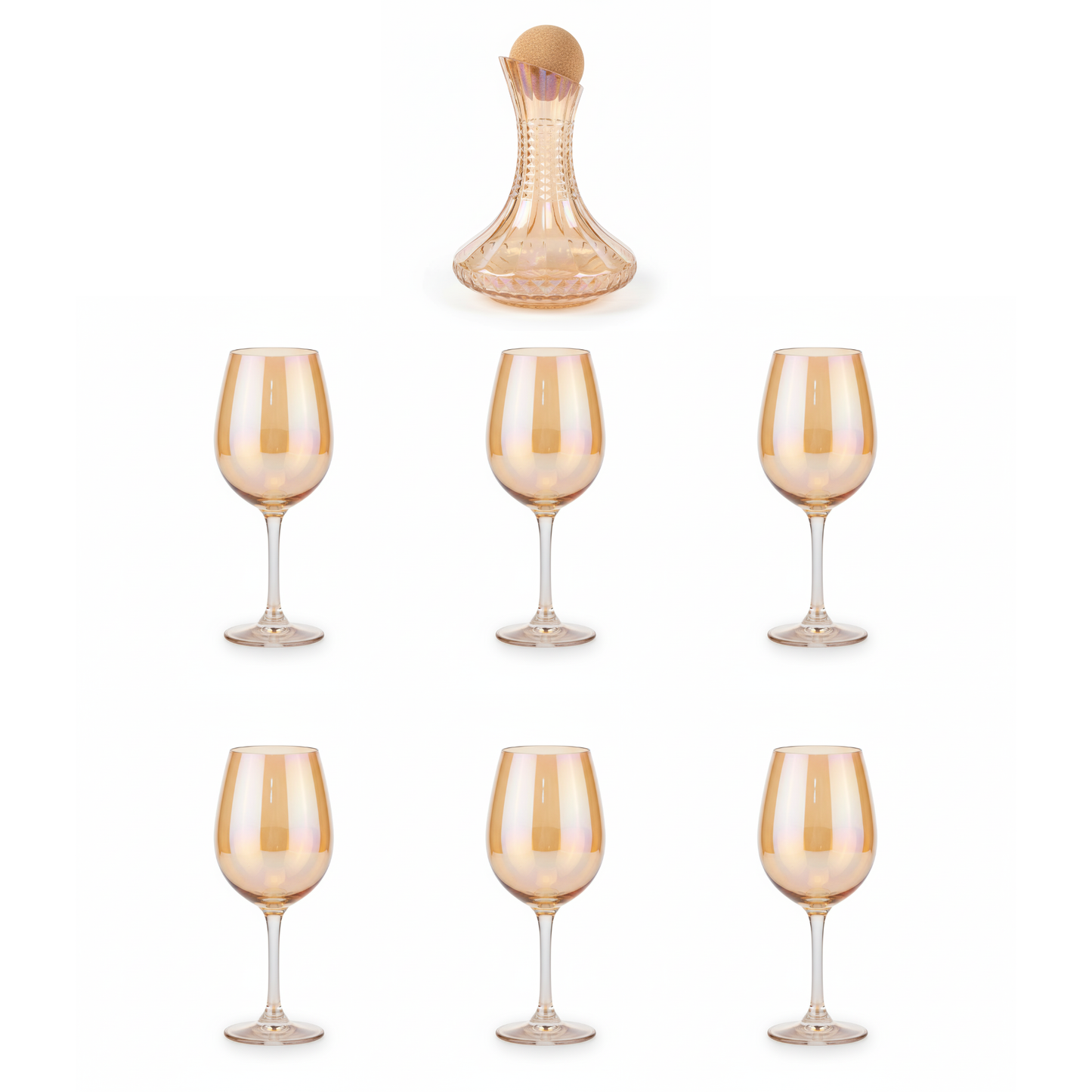 7-Pc Iridescent Wine Decanter Set w/ Amber Gold Lustre. Premium Aerating Carafe & 6 Glasses. Luxury Barware for Weddings & Entertaining. Dailyalley