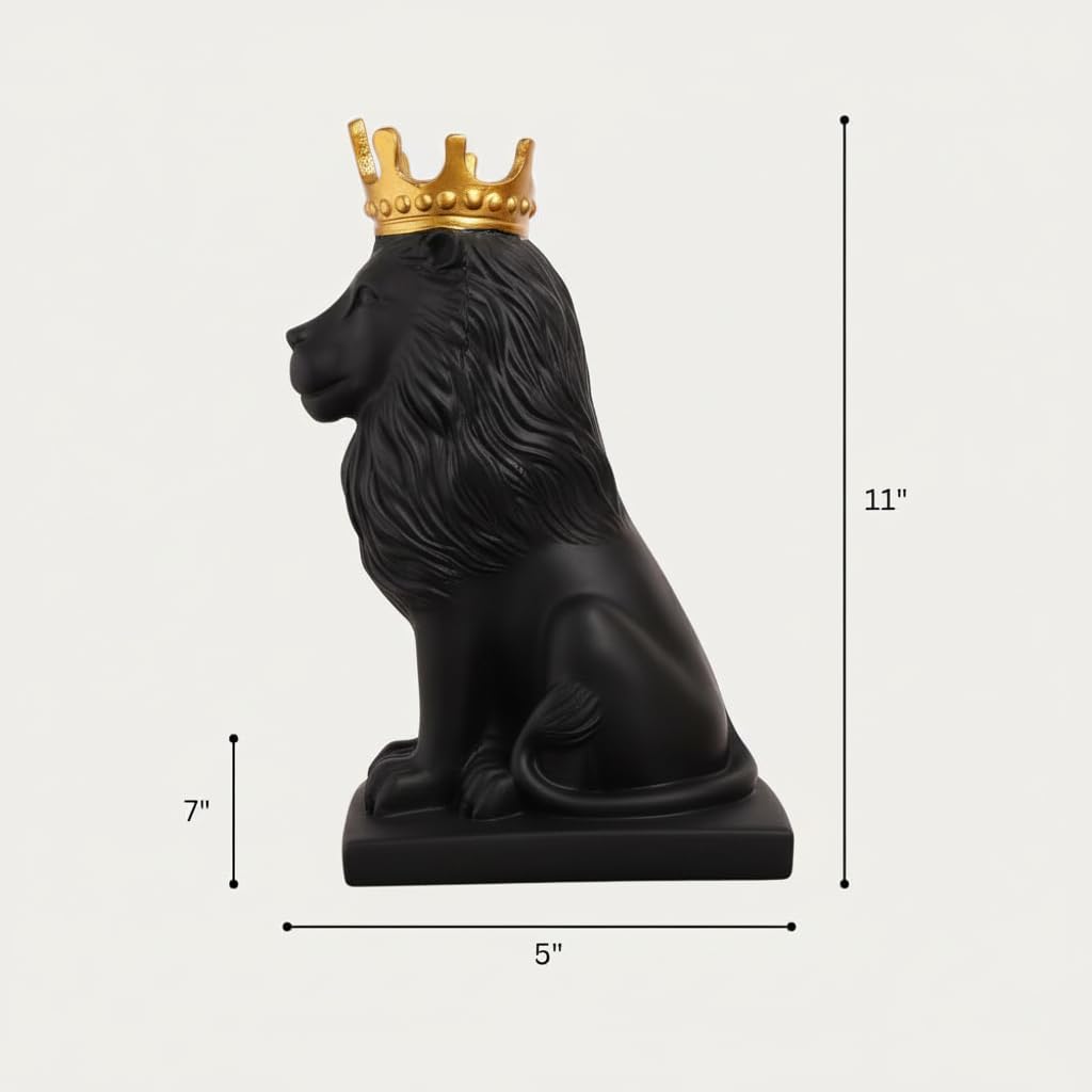 DailyAlley Black & Gold Plated Crowned Lion King Statue (11 Inch) | Premium Polyresin Decorative Showpiece for Home, Office Desk, Living Room & Luxury Gifting Dailyalley