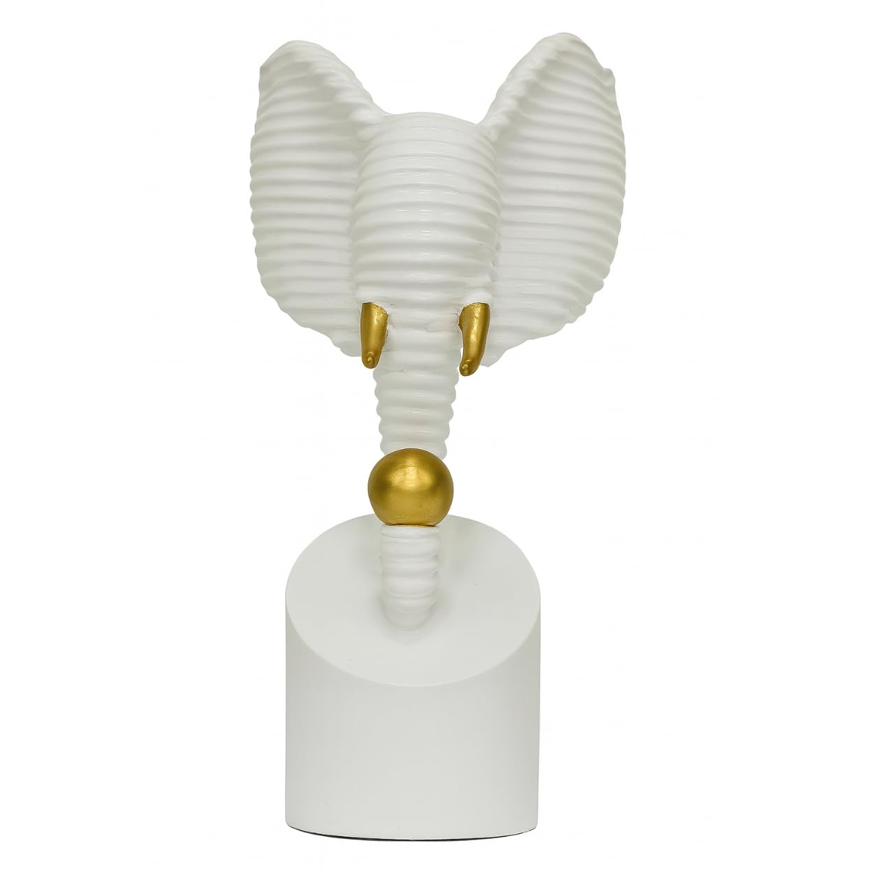 DailyAlley Contemporary Elephant Figurine (27 cm) | White Glazed Resin Decorative Sculpture with Gold Accents | Modern Abstract Elephant Head Showpiece for Home Décor & Gifting Dailyalley