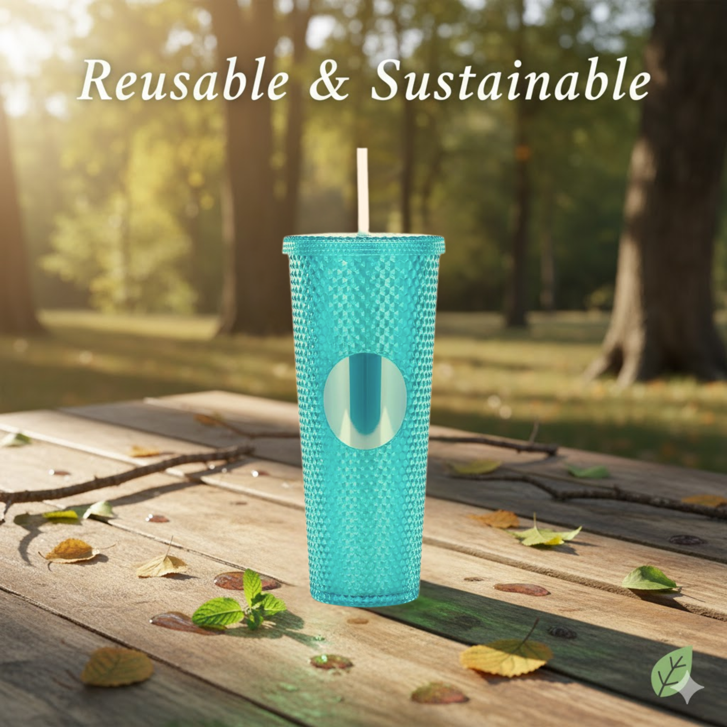 DailyAlley Green Studded Tumbler with Straw (710ml) | Reusable Plastic Travel Mug for Iced Coffee & Cold Drinks | Textured Cup for Teens & Adults Dailyalley