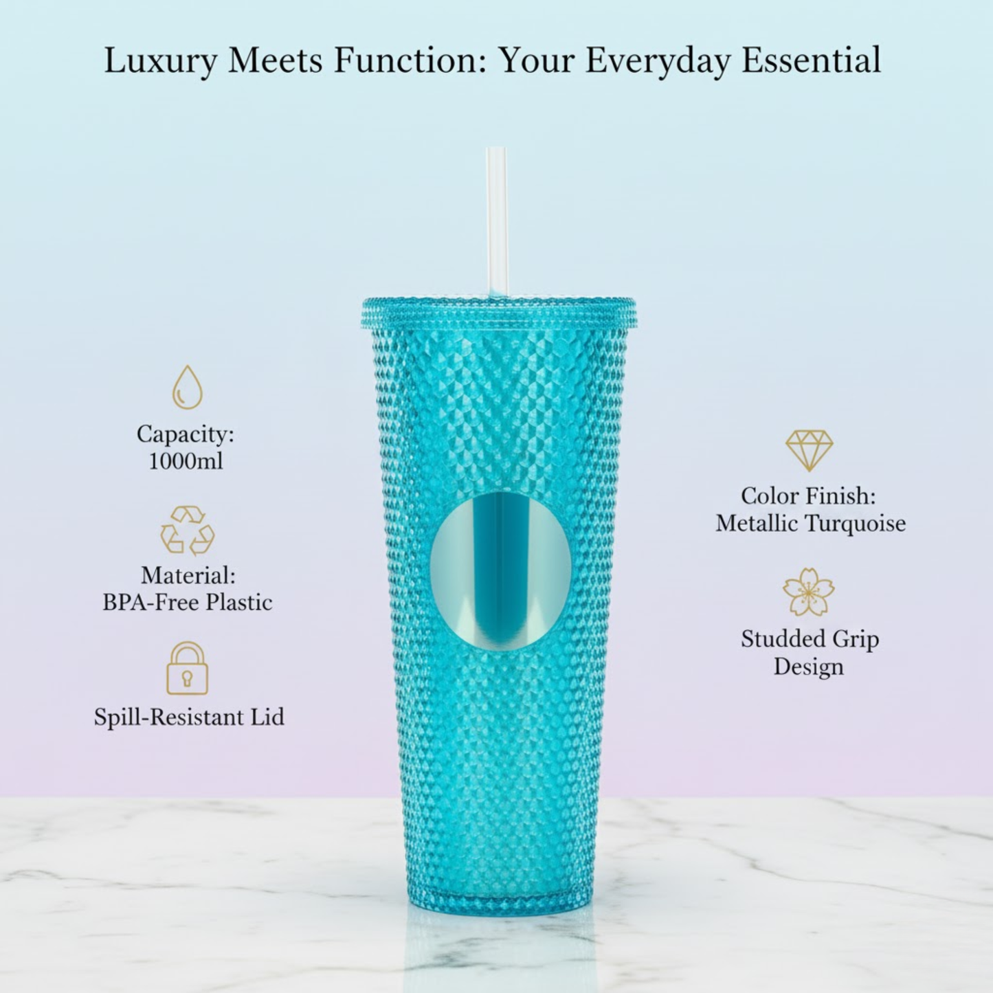DailyAlley Green Studded Tumbler with Straw (710ml) | Reusable Plastic Travel Mug for Iced Coffee & Cold Drinks | Textured Cup for Teens & Adults Dailyalley