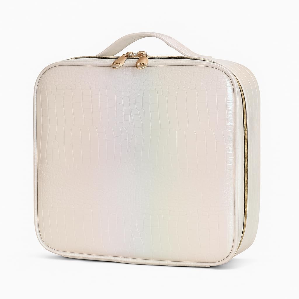 DailyAlley Beige Makeup Bag with Handle – Large-Capacity Travel Vanity Organizer for Cosmetics, Toiletries & Home Storage Dailyalley