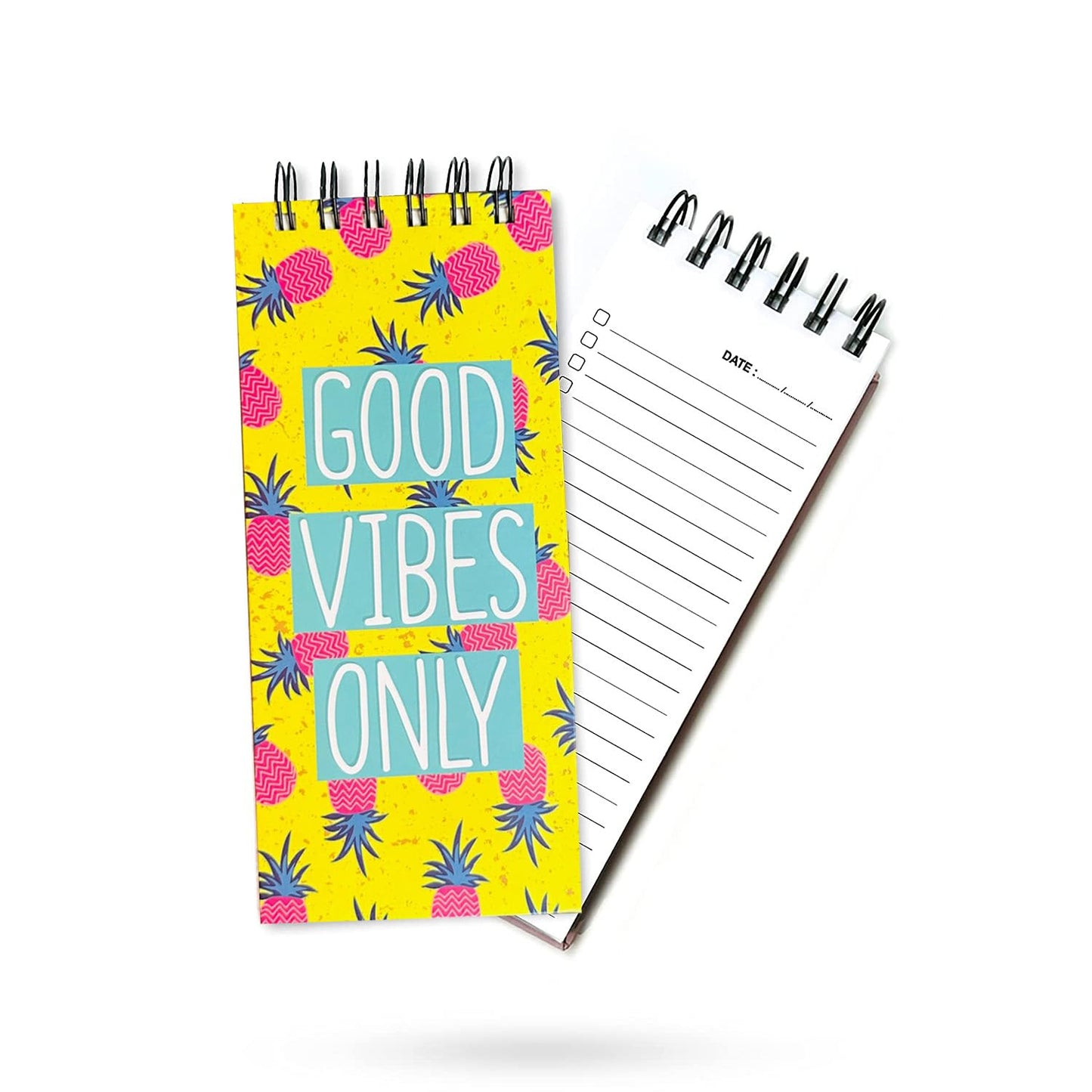 Good Vibes Only Tropical To-Do List Notepad | Pineapple Design | Daily Planner for Tasks, Goals & Checklists | 50 Sheets | 250 Pages | 80 GSM | 9.2x19.8 cm Dailyalley
