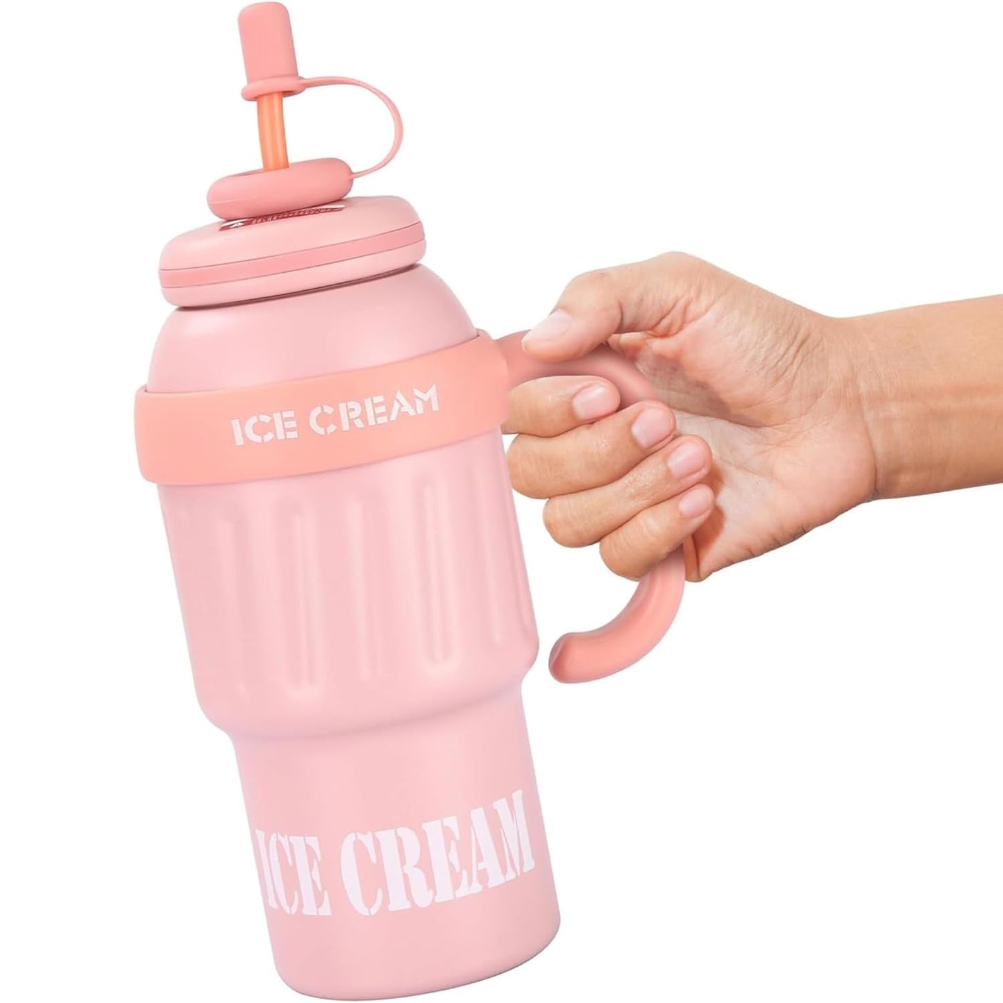 DailyAlley Insulated Tumbler with Handle & Straw (900ml) | Double Wall Stainless Steel Leakproof Mug for Coffee, Smoothie & Cold Drinks (Pink) Dailyalley
