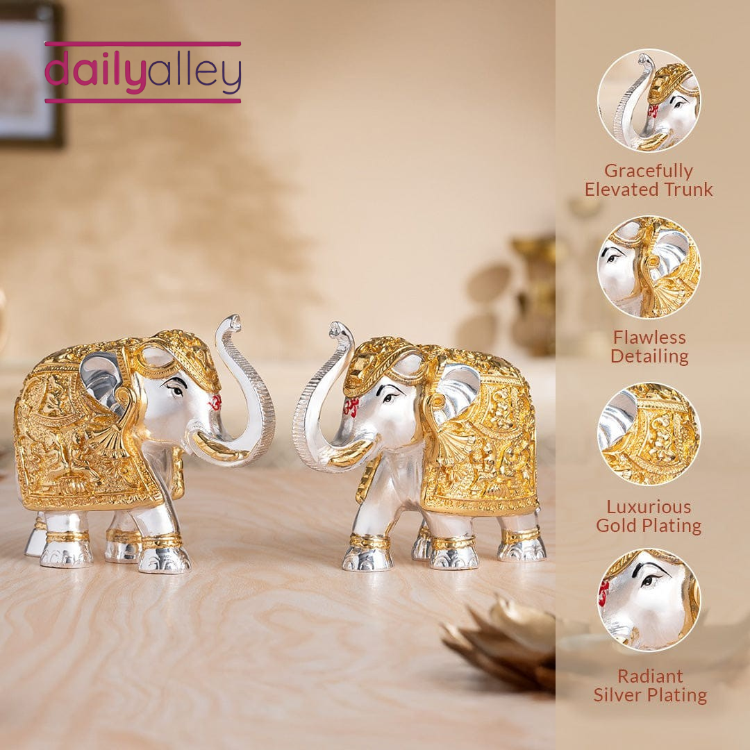 Daily Alley TrunkUp Elephant Pair - Gold & Silver Plated Dailyalley