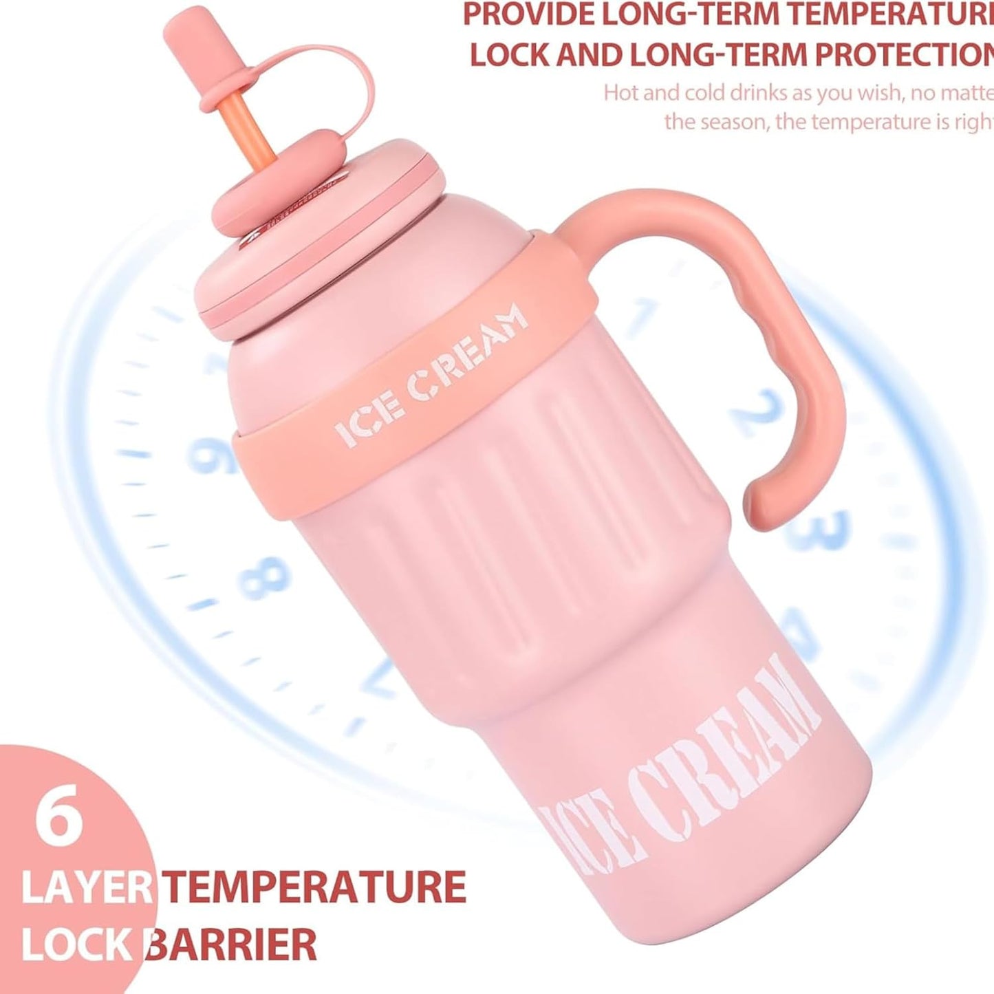 DailyAlley Insulated Tumbler with Handle & Straw (900ml) | Double Wall Stainless Steel Leakproof Mug for Coffee, Smoothie & Cold Drinks (Pink) Dailyalley