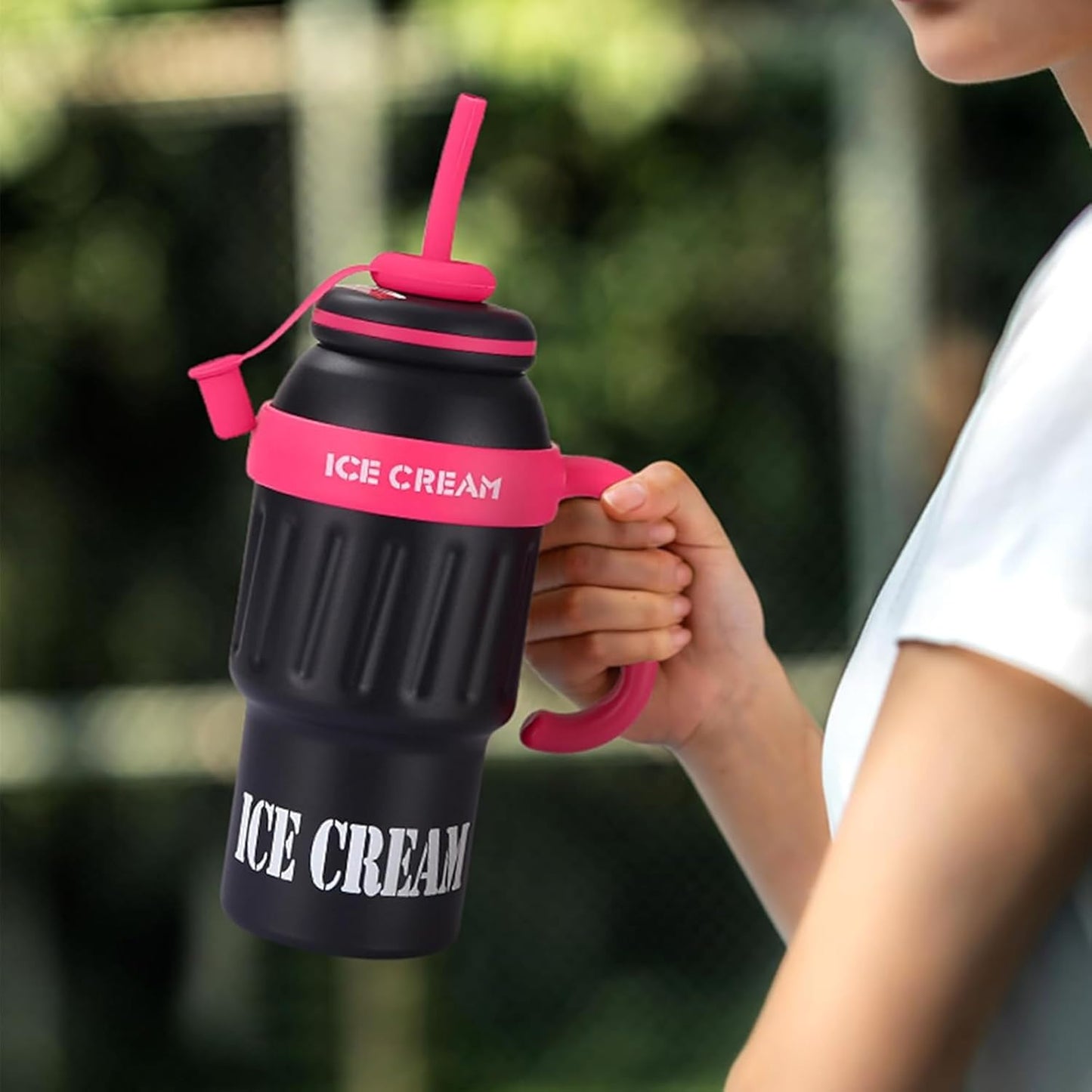 DailyAlley Insulated Tumbler with Handle & Straw (900ml) | Double Wall Stainless Steel Leakproof Mug for Coffee, Smoothie & Cold Drinks (Black) Dailyalley