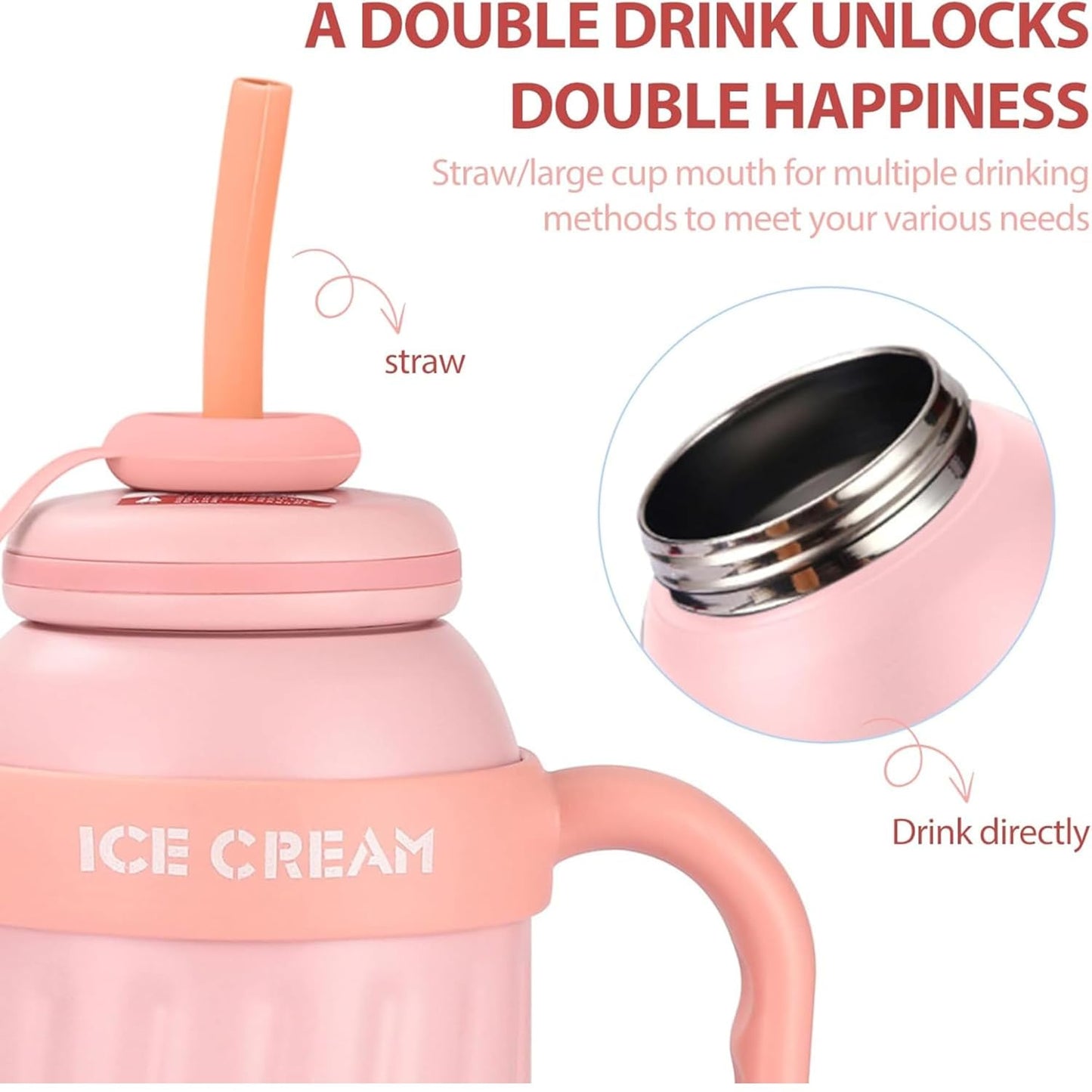 DailyAlley Insulated Tumbler with Handle & Straw (900ml) | Double Wall Stainless Steel Leakproof Mug for Coffee, Smoothie & Cold Drinks (Pink) Dailyalley
