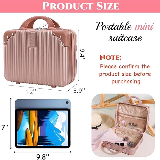 DailyAlley Hard Shell Makeup Bag: 14-inch Waterproof Cosmetic Case for Travel & Daily Use with Handle & Elastic Strap.