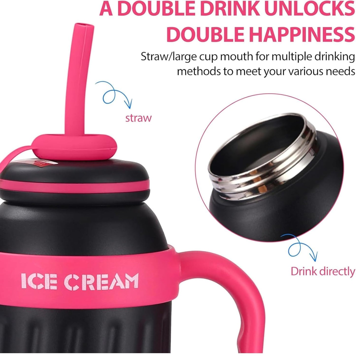 DailyAlley Insulated Tumbler with Handle & Straw (900ml) | Double Wall Stainless Steel Leakproof Mug for Coffee, Smoothie & Cold Drinks (Black) Dailyalley