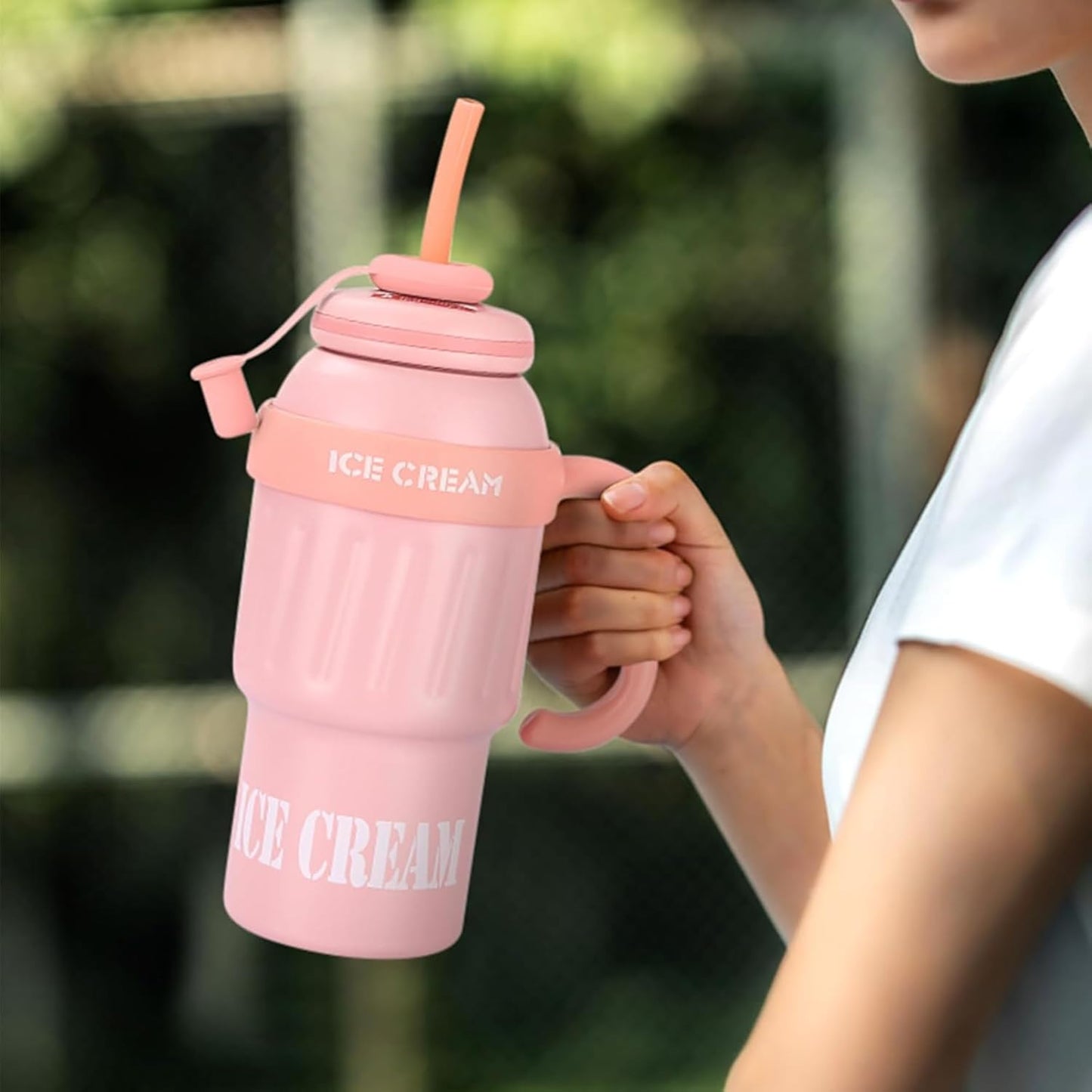 DailyAlley Insulated Tumbler with Handle & Straw (900ml) | Double Wall Stainless Steel Leakproof Mug for Coffee, Smoothie & Cold Drinks (Pink) Dailyalley