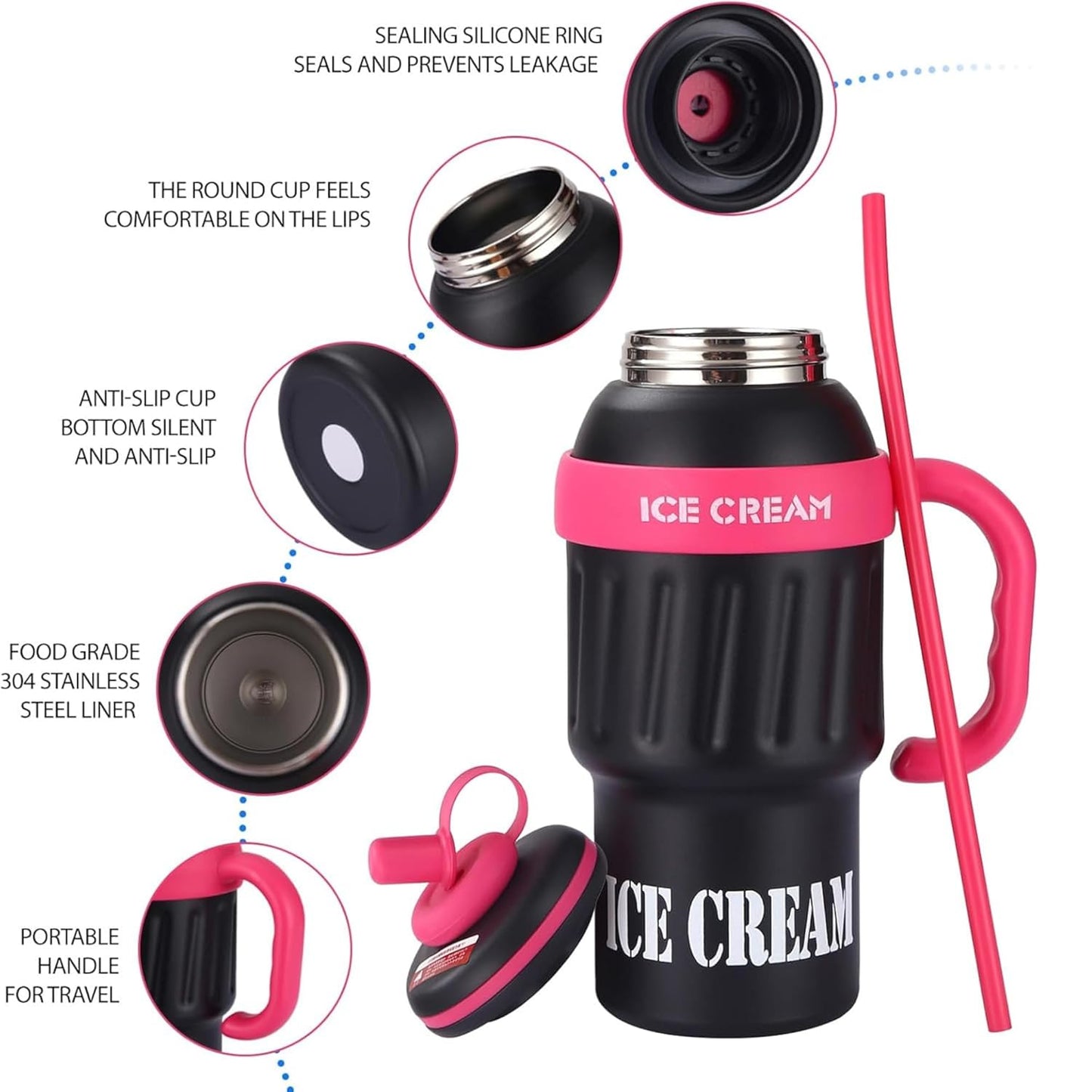 DailyAlley Insulated Tumbler with Handle & Straw (900ml) | Double Wall Stainless Steel Leakproof Mug for Coffee, Smoothie & Cold Drinks (Black) Dailyalley