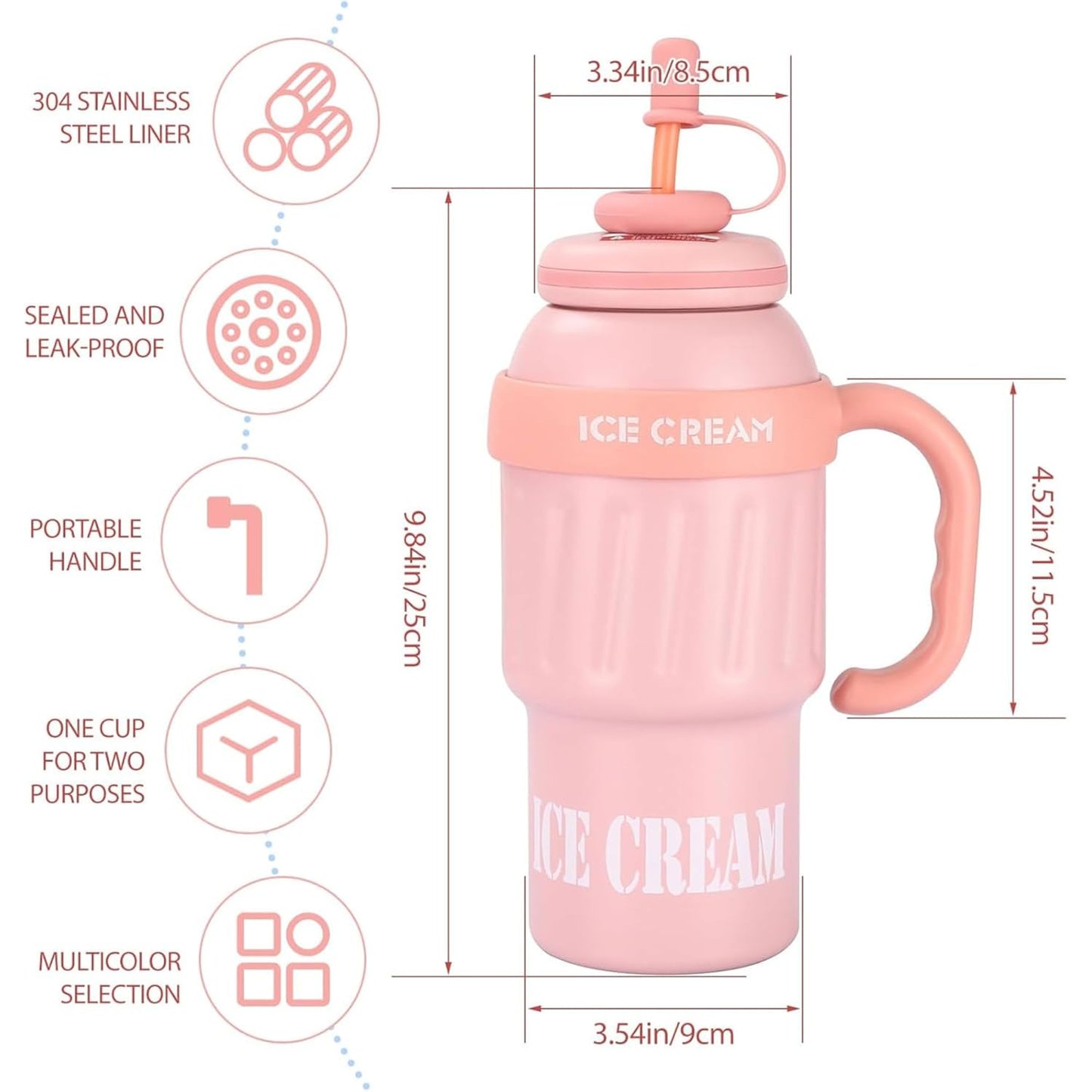 DailyAlley Insulated Tumbler with Handle & Straw (900ml) | Double Wall Stainless Steel Leakproof Mug for Coffee, Smoothie & Cold Drinks (Pink) Dailyalley