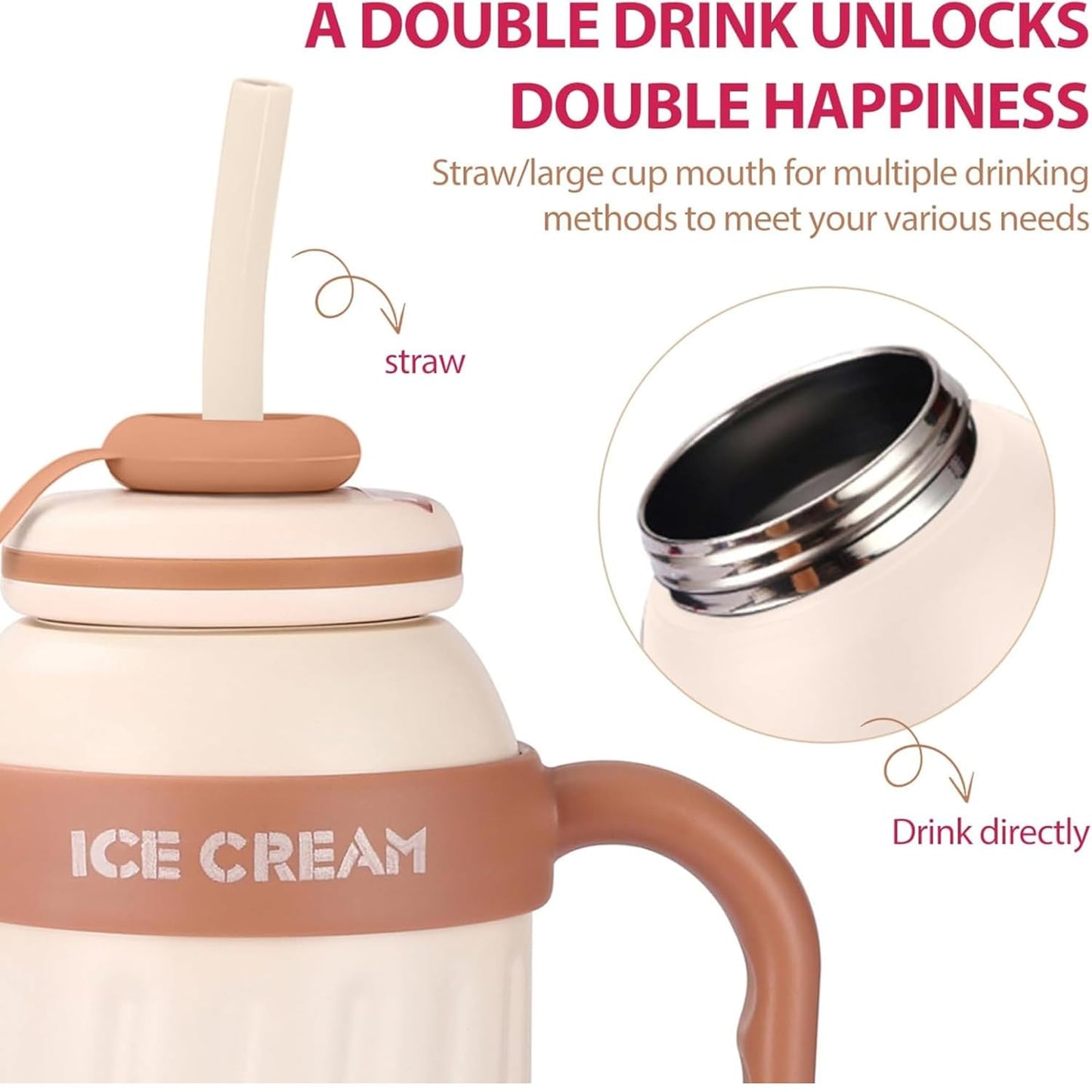 DailyAlley Insulated Tumbler with Handle & Straw (900ml) | Double Wall Stainless Steel Leakproof Mug for Coffee, Smoothie & Cold Drinks (Brown) Dailyalley