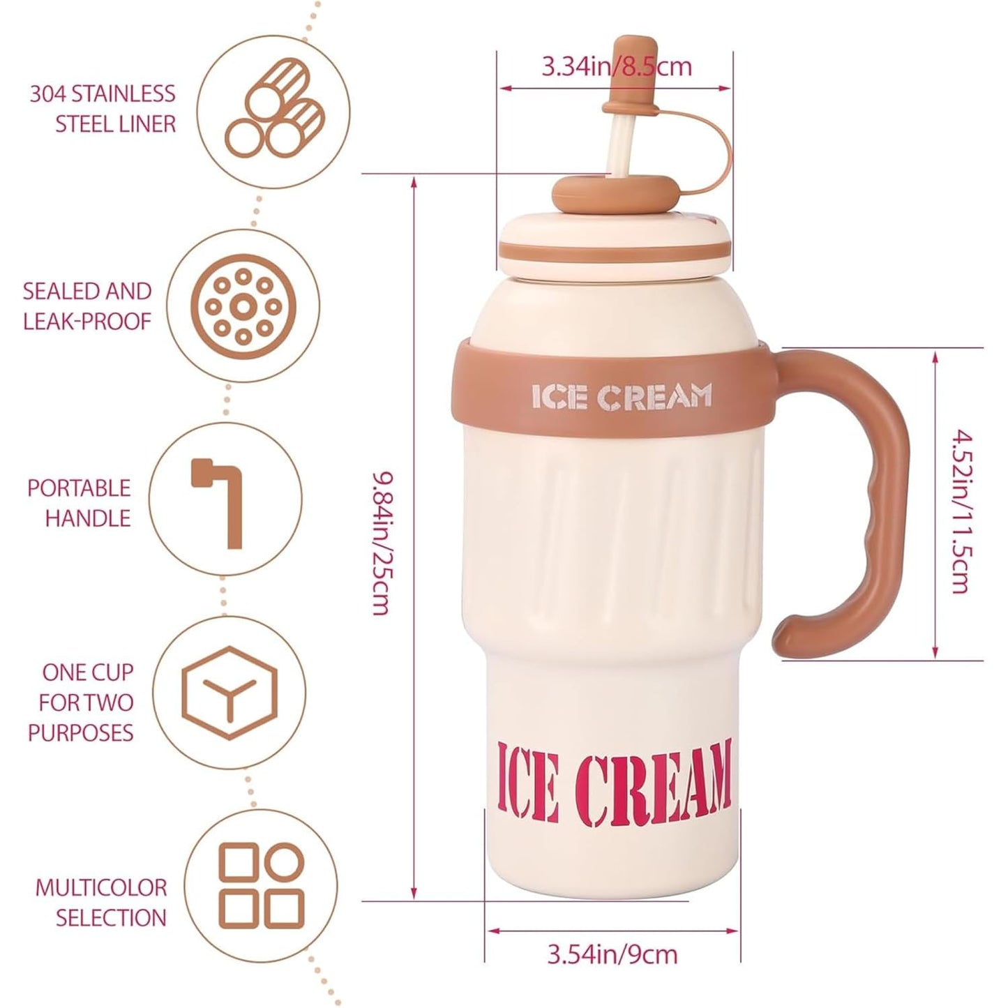 DailyAlley Insulated Tumbler with Handle & Straw (900ml) | Double Wall Stainless Steel Leakproof Mug for Coffee, Smoothie & Cold Drinks (Brown) Dailyalley