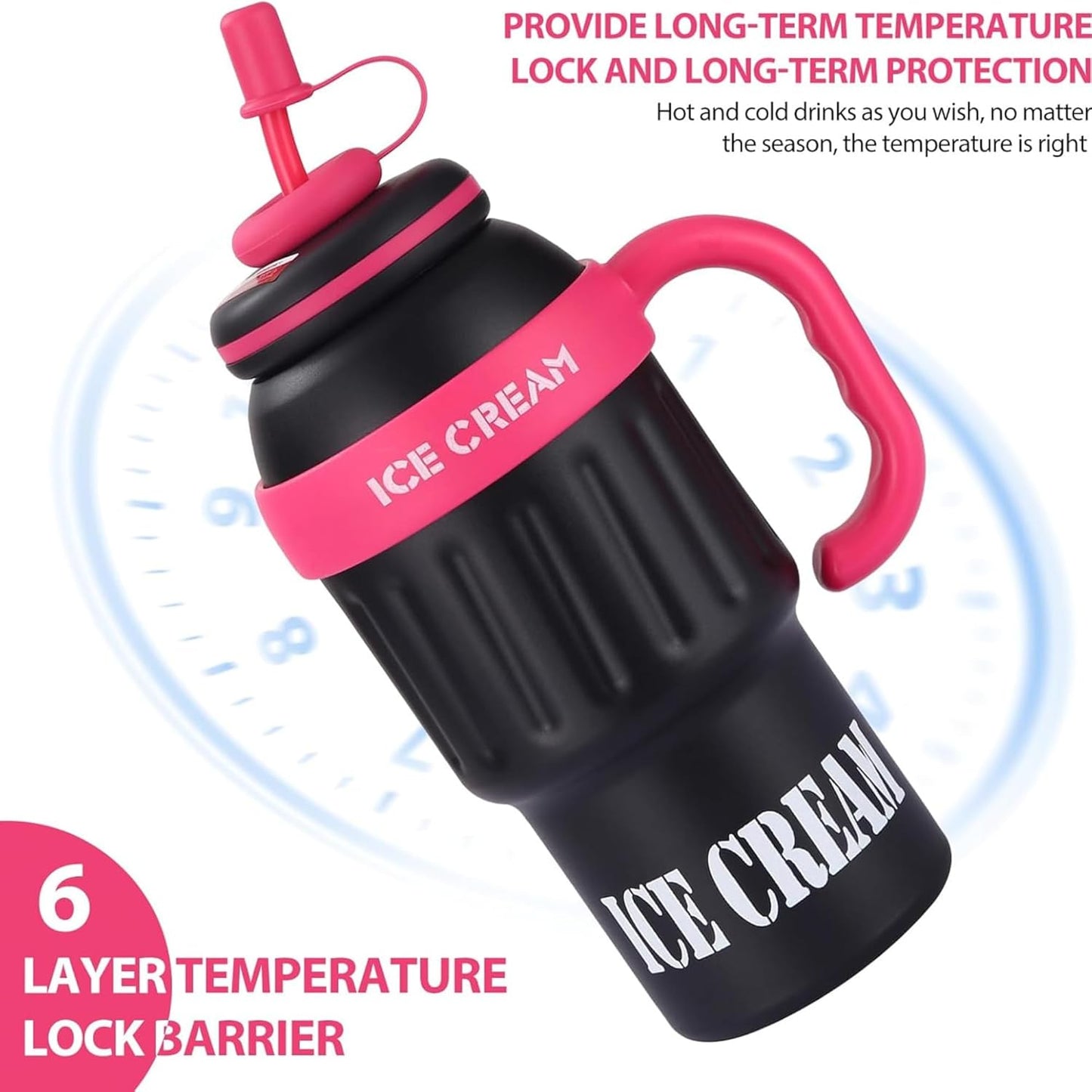 DailyAlley Insulated Tumbler with Handle & Straw (900ml) | Double Wall Stainless Steel Leakproof Mug for Coffee, Smoothie & Cold Drinks (Black) Dailyalley