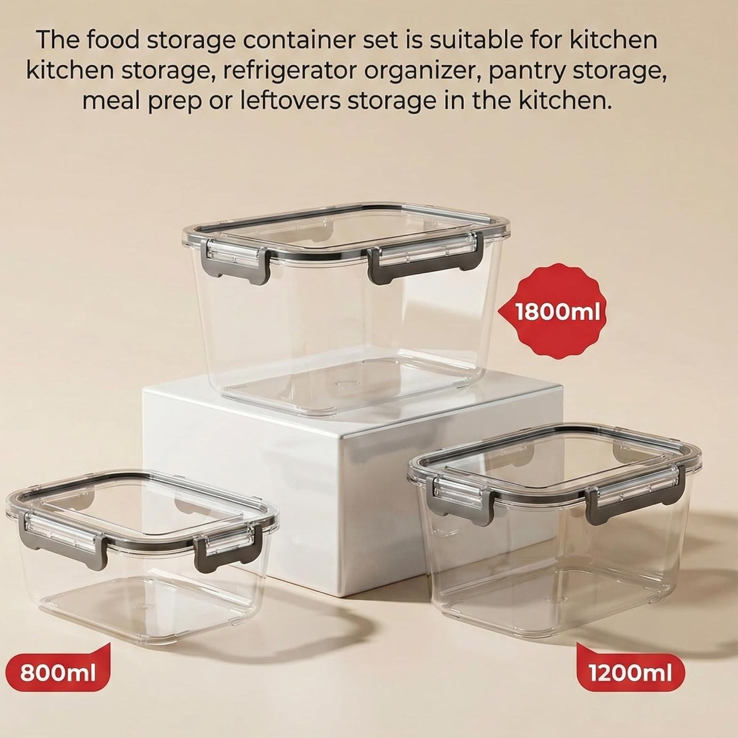 Airtight Food Storage Containers – Set of 3 (1800ml + 1200ml + 800ml) | BPA-Free Plastic Kitchen Containers with Leakproof Lids | Stackable, Microwave & Freezer Safe Lunch Boxes Dailyalley