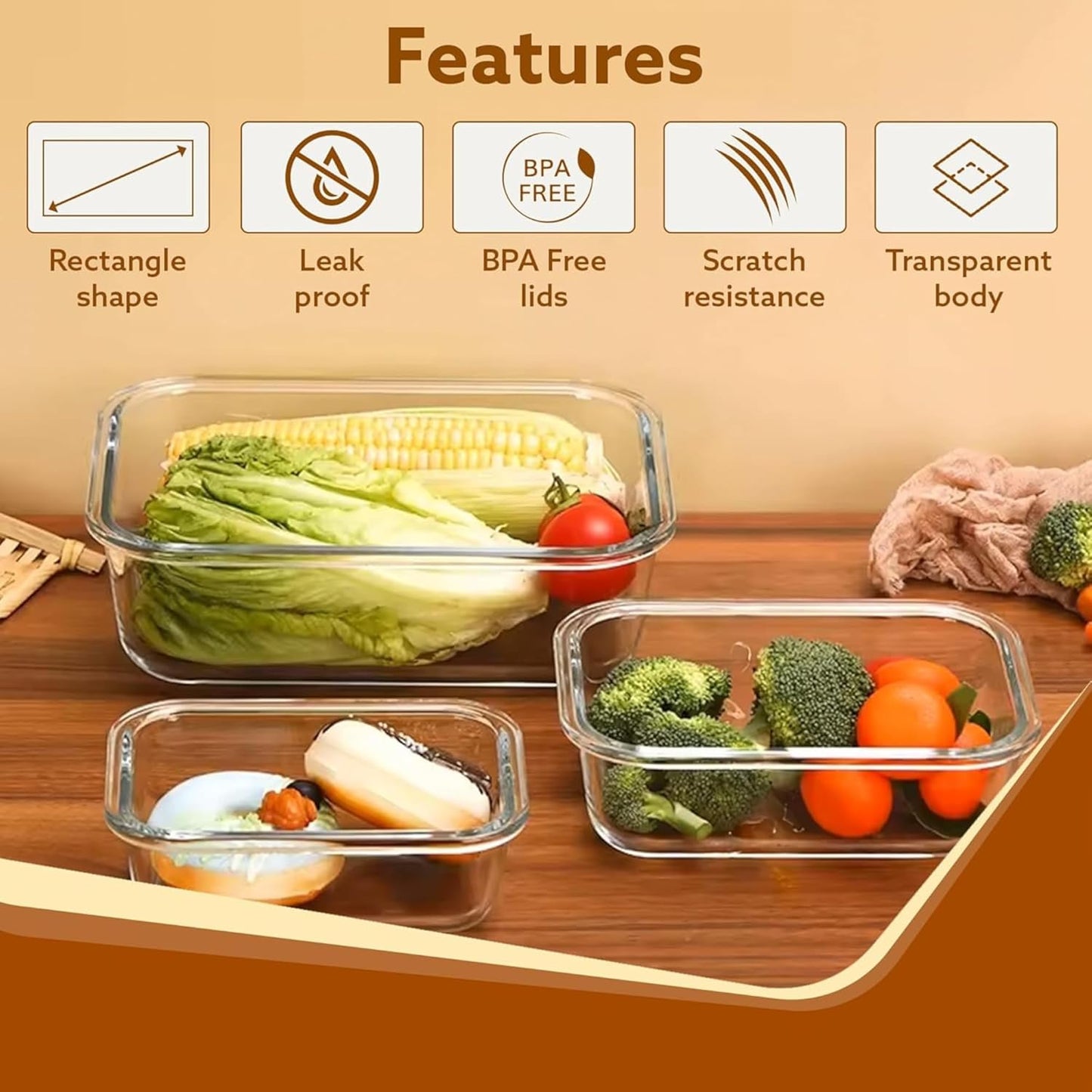DailyAlley 3-Piece Glass Food Storage Set (370ml, 640ml, 1040ml) - Leak-proof, scratch-resistant containers that are oven, microwave, & freezer safe. Dailyalley