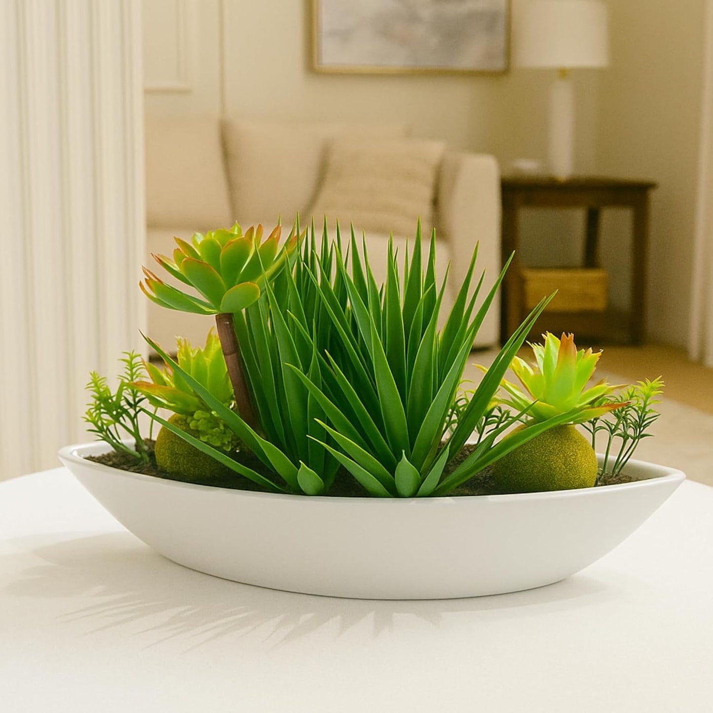 DailyAlley Artificial Mixed Plants in Boat-Shaped Pot – Realistic Faux Indoor Décor for Home, Office, Bedroom & Perfect Gift Idea Dailyalley
