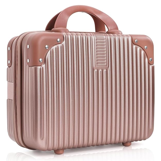 DailyAlley Hard Shell Makeup Bag: 14-inch Waterproof Cosmetic Case for Travel & Daily Use with Handle & Elastic Strap.