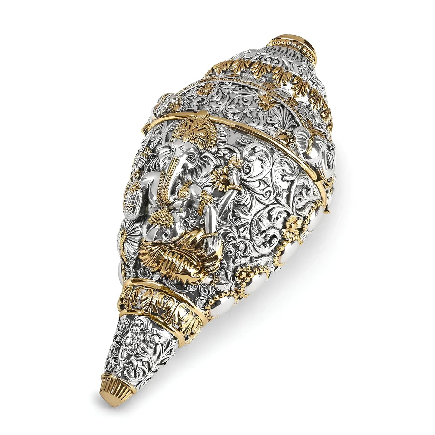 Daily Alley Ganesha Shankh – 5 Inch German Silver with Gold Plating | Auspicious Conch for Pooja, Home Temple, Spiritual Decor & Divine Gifting Dailyalley