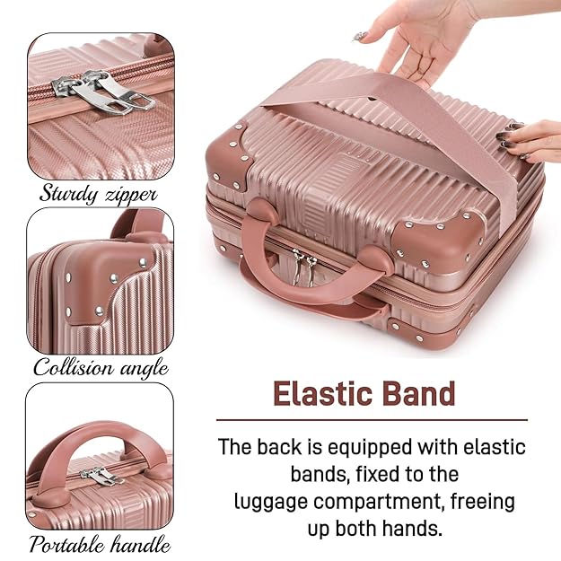 DailyAlley Hard Shell Makeup Bag: 14-inch Waterproof Cosmetic Case for Travel & Daily Use with Handle & Elastic Strap.
