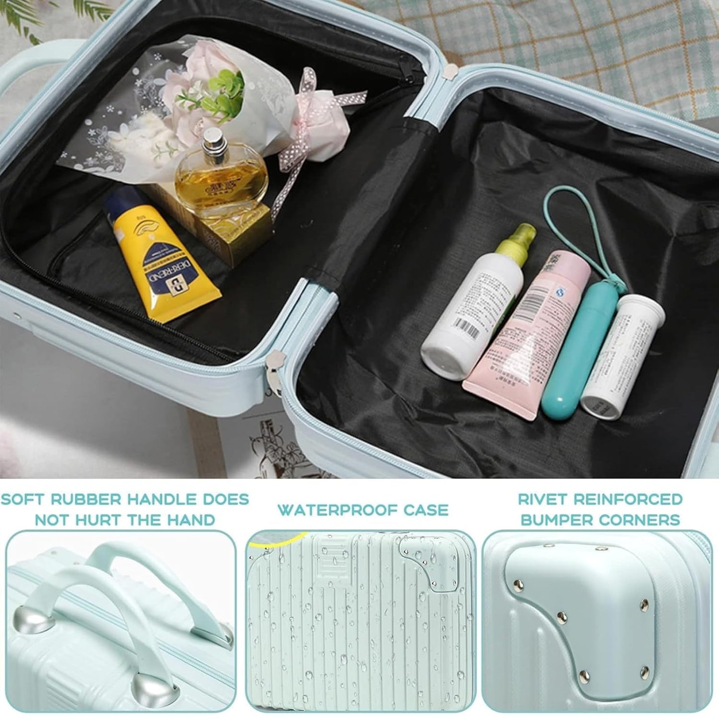 DailyAlley White Hard Shell Makeup Bag - A portable travel cosmetic case with a handle. Perfect for organizing makeup and toiletries on the go. Dailyalley