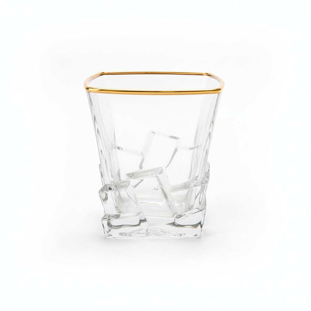 Luxury Gold-Rimmed Crystal Whiskey Tumbler – Elegant Square Rocks Glass for Premium Spirits Dailyalley