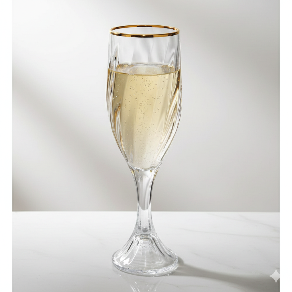 DailyAlley Crystal Champagne Flutes (Set of 6) | Luxury Twisted Design Glasses for Wine & Cocktails | Elegant Toasting Glassware (300ml) Dailyalley