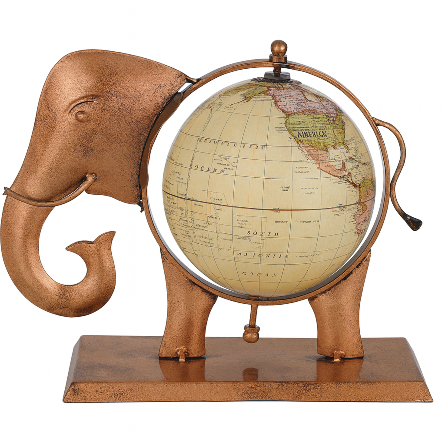 DailyAlley Vintage Globe Elephant Showpiece | Handcrafted Metal Elephant with World Map Sphere for Home & Office Decor Dailyalley