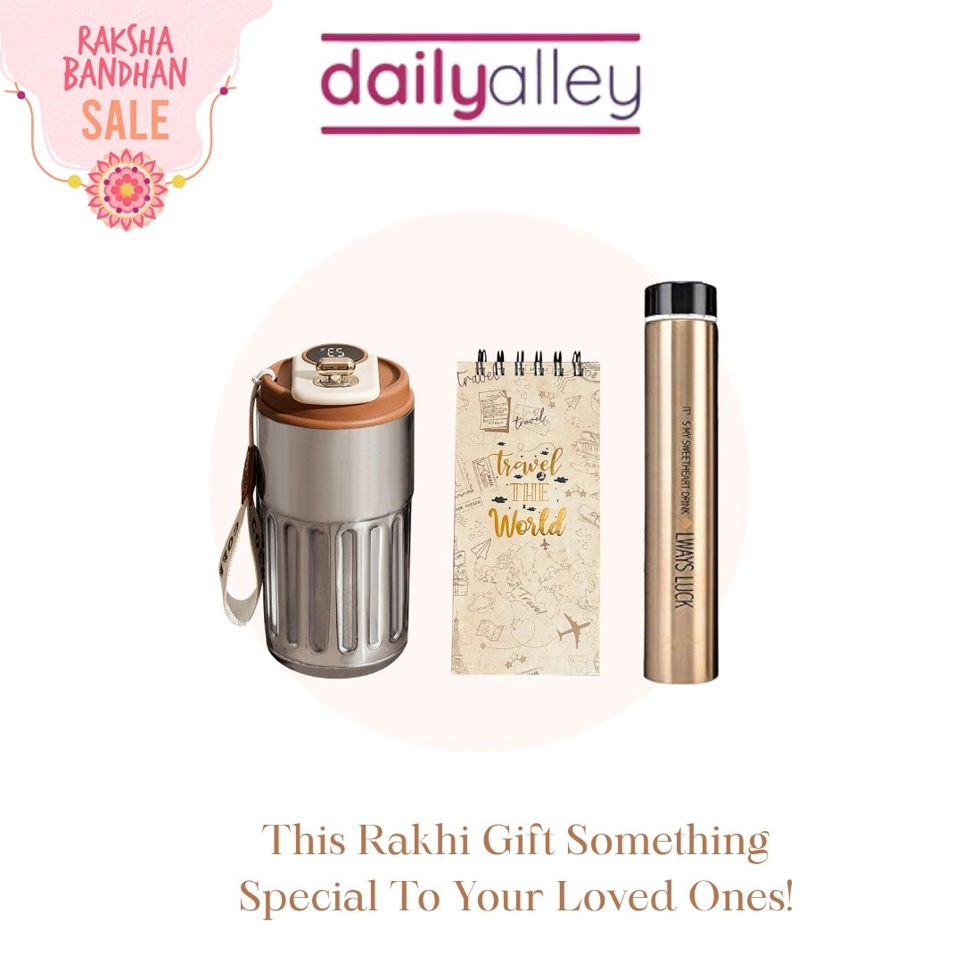 DailyAlley Raksha Bandhan Gift Set for Sister β Insulated Bottle, Panda Lunch Box, to-Do List Diary & Cutlery Set β Cute Rakhi Gift Combo for Girls, School & Office Use