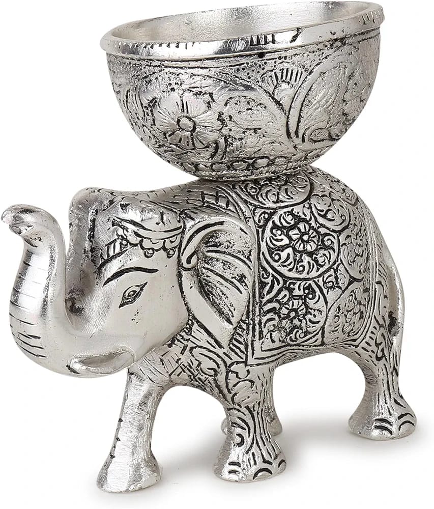 Luxury Silver Elephant Figurine Set: Intricate Metal Home Decor Accent, Good Luck Gift, Tealight Candle Holder Dailyalley