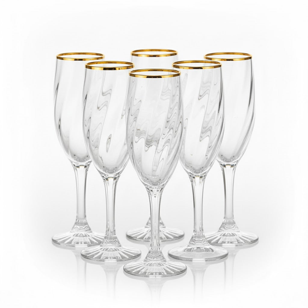 DailyAlley Crystal Champagne Flutes (Set of 6) | Luxury Twisted Design Glasses for Wine & Cocktails | Elegant Toasting Glassware (300ml) Dailyalley