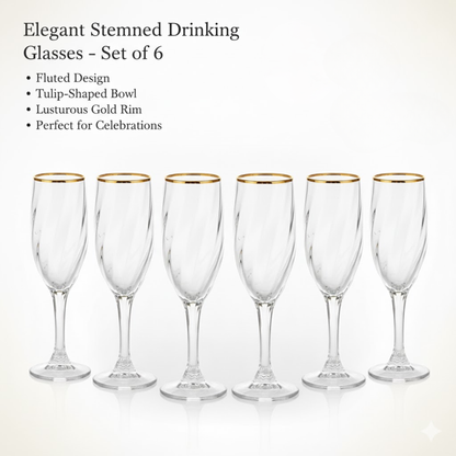 DailyAlley Crystal Champagne Flutes (Set of 6) | Luxury Twisted Design Glasses for Wine & Cocktails | Elegant Toasting Glassware (300ml) Dailyalley
