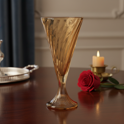 DailyAlley Vintage Amber Wine Glasses (Set of 6) | Elegant Fluted Swirl Design for Cocktails & Champagne | Multi-Purpose Glassware (300ml) Dailyalley