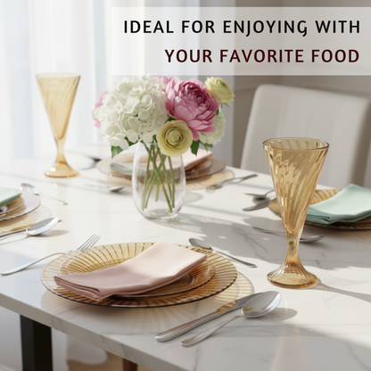 DailyAlley Vintage Amber Wine Glasses (Set of 6) | Elegant Fluted Swirl Design for Cocktails & Champagne | Multi-Purpose Glassware (300ml) Dailyalley