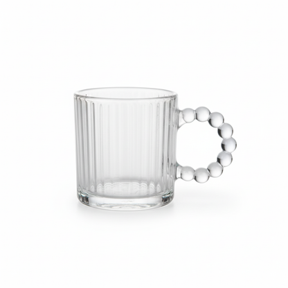 DailyAlley Set of 6 Ribbed Glass Coffee Mugs with Pearl Bead Handles for Latte, Tea & Cappuccino. Dailyalley