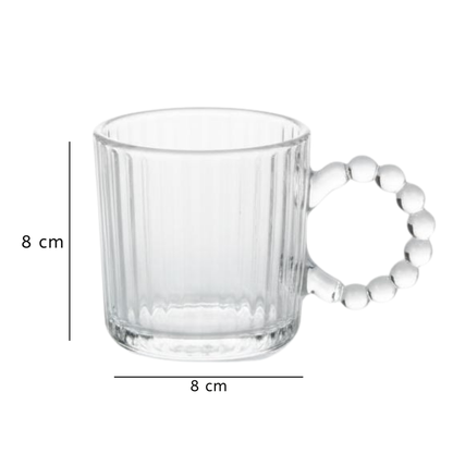 DailyAlley Set of 6 Ribbed Glass Coffee Mugs with Pearl Bead Handles for Latte, Tea & Cappuccino. Dailyalley