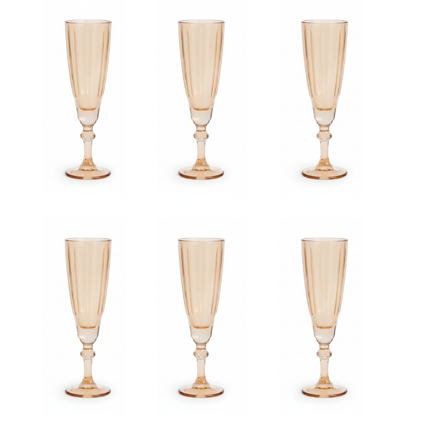DailyAlley Vintage Ribbed Champagne Flutes (Set of 6) | Elegant Rose Pink Glassware for Prosecco & Cocktails | Stemmed Toasting Glasses Dailyalley