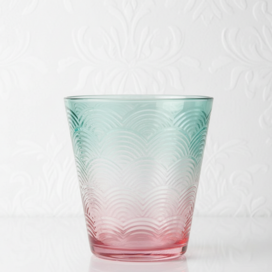 DailyAlley Ombré Wave Drinking Glasses (Set of 6) | Aesthetic Blue & Pink Tumblers for Juice & Cocktails | Textured Bar & Kitchen Glassware Dailyalley