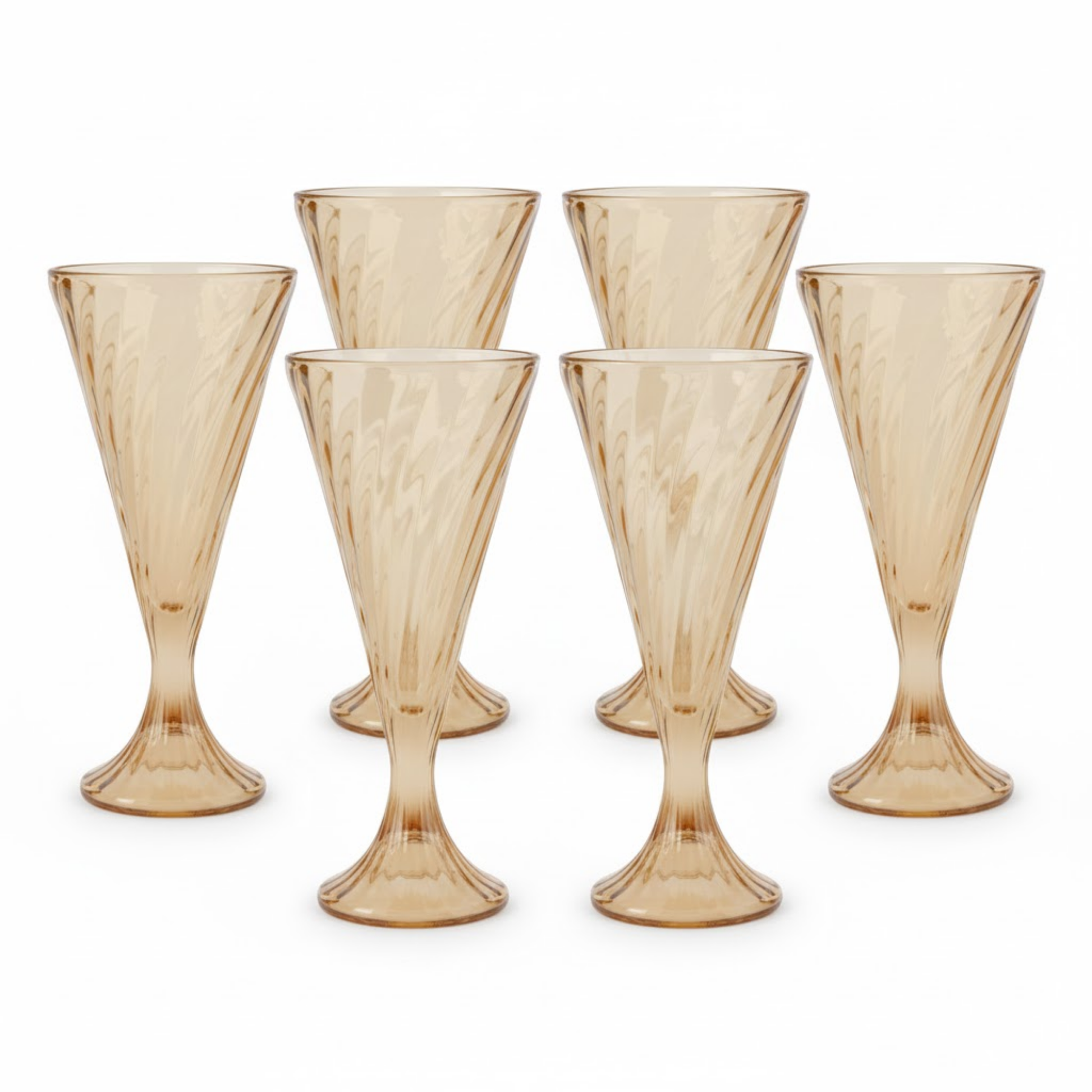 DailyAlley Vintage Amber Wine Glasses (Set of 6) | Elegant Fluted Swirl Design for Cocktails & Champagne | Multi-Purpose Glassware (300ml) Dailyalley